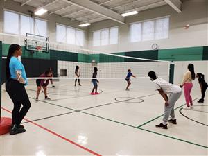 Volleyball court and players at Ellenwood Center