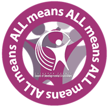 plum circle logo that says "ALL means ALL"
