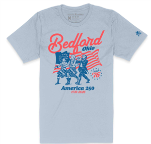 light blue tee with event logo