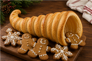 photo of a puff pastry cornucopia and gingerbread men cookies