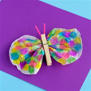 Colorful coffee filter and clothespin butterfly