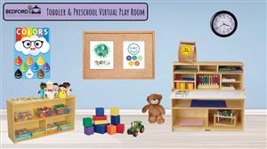 Preschool Classroom with furniture, games, books and toys.