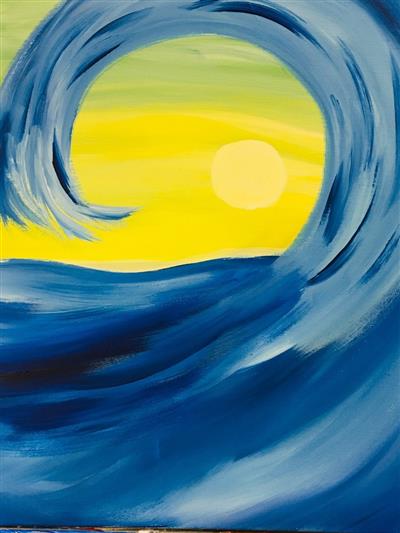 blue wave and yellow sky/sun