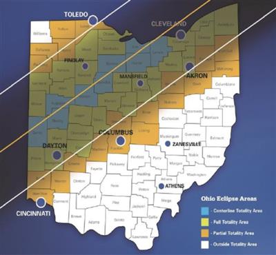 Solar Eclipse map for Ohio viewing