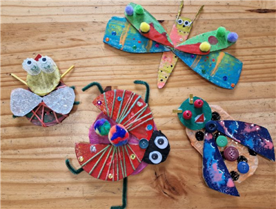 bugs and beetles made from cardboard