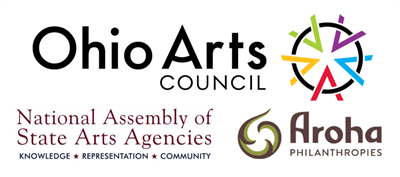 logos for Ohio Arts Council, National Assembly of State Arts Agencies and Aroha Philanthropies